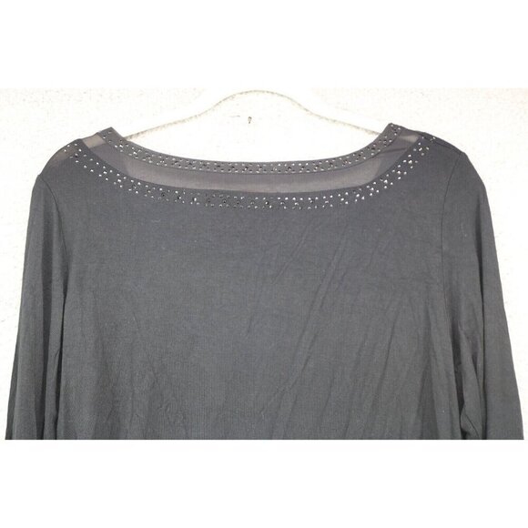 Belldini Black Long Bell Sleeves Studded Mesh Top-Large-Goth-Boho - Picture 11 of 11